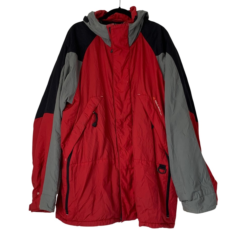 RL Polo Jeans Co Jacket Coat Mens XL Red Black Grey Hooded Parka Gorpcore RL-67